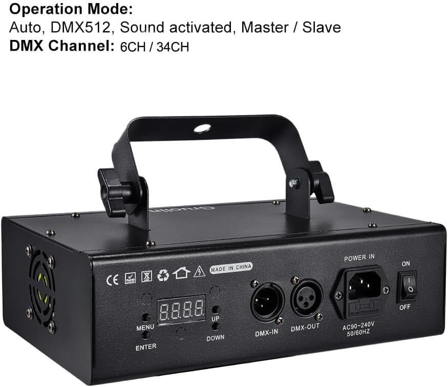 DJ Lights Party Lights, Gruolin RGB Full Color Laser Stage Light Music Sound Activated & DMX Control Patterns Projector, Perfect for Party Disco Bar Club Stage & DJ Lighting