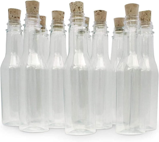 Plastic Bottles & Corks Set (20) - Clear PET Plastic Potion Bottles with Cork - Small Bottles with Cork & Tiny Jars with Cork Bottles, Message in Plastic Bottle, DIY Crafts