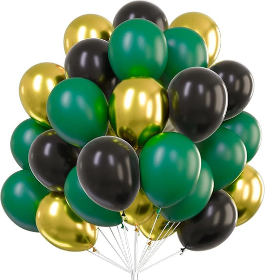 PartyWoo Black Gold and Green Balloons 65pcs 12 Inch Burgundy Maroon White Grey Balloons for Graduation Baby Shower Birthday New Year's Eve Anniversary Bachelorette Retirement Party Decorations