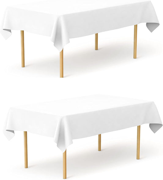Pomp Pure White 60" x126" Poplin Polyester Tablecloth (2 Pack) | Wrinkle + Stain Resistant Easy Care Premium Fabric | Fits 8FT Rectangle Table