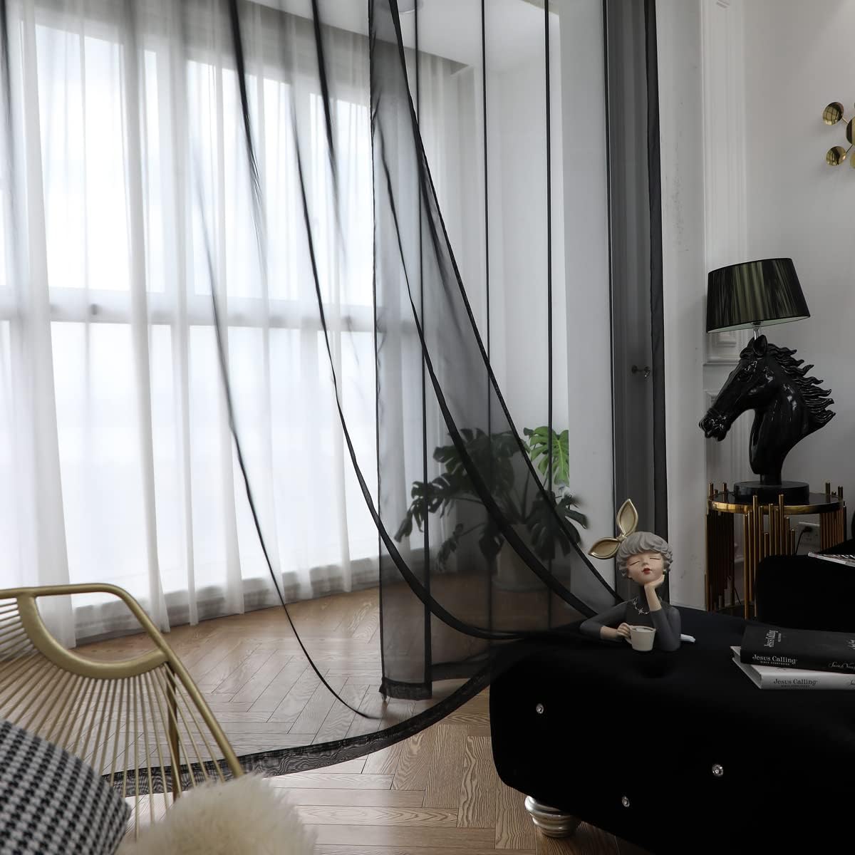 Window Black Sheer Curtains 63 Inches Long 2 Panels Sheer Curtain Basic Rod Pocket Panel for Bedroom Children Living Room Yard Kitchen (Black, 52" W x 63" L | 2 pcs)