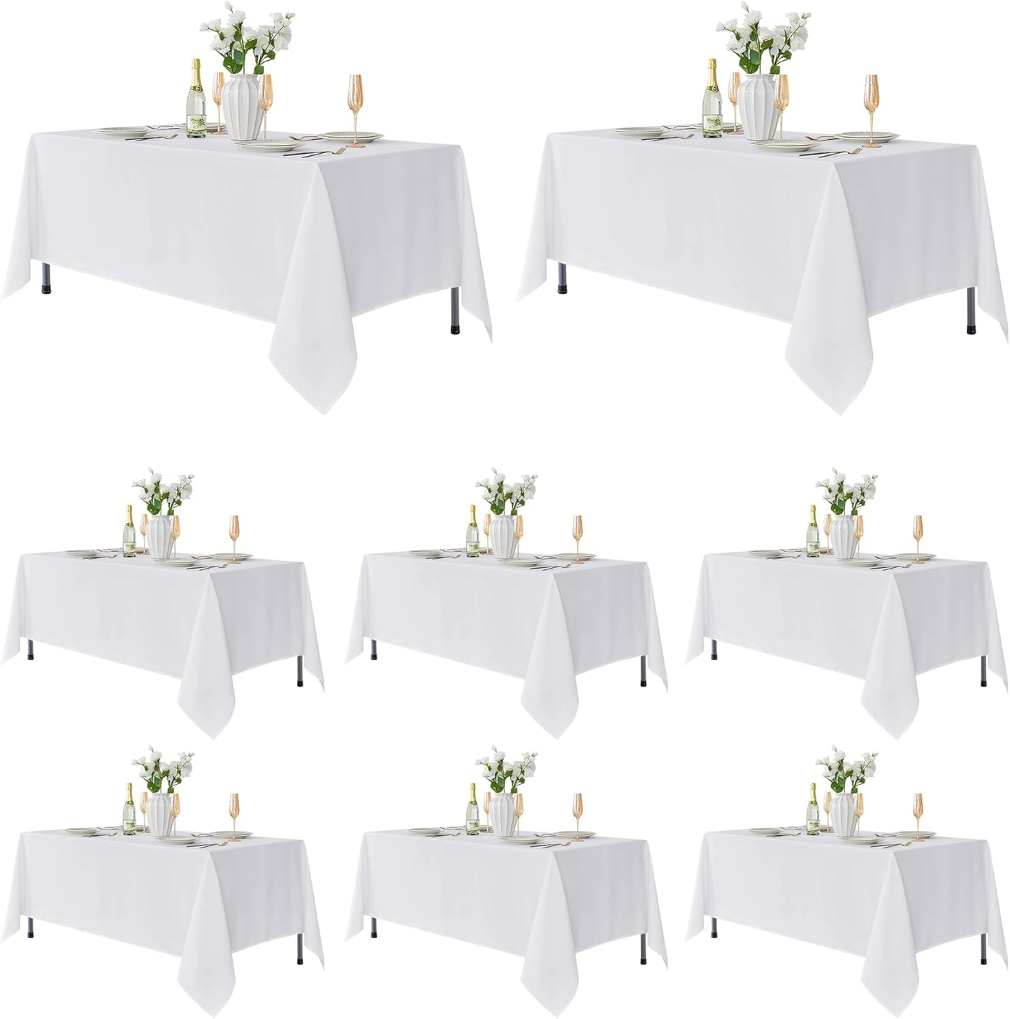 Fitable 8 Pack Rectangle Tablecloths: Stain Resistant Wrinkle Free Fabric Table Clothes, Washable Reusable Polyester Table Covers for Wedding Party Birthday Banquet Reception(White, 60x102 Inch)