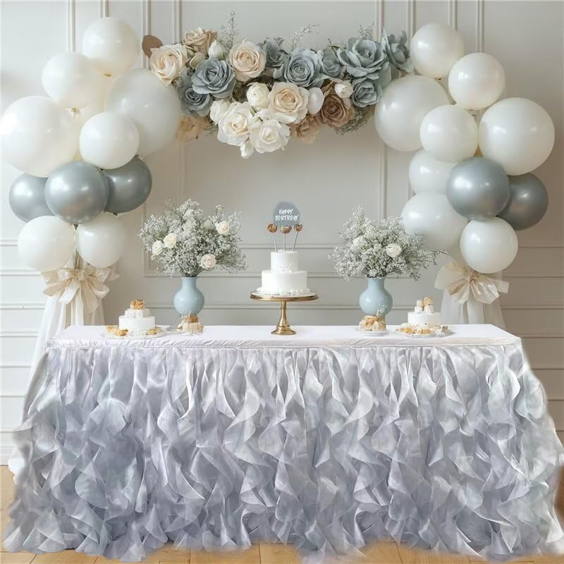 Luxury Organza Mesh Table Skirt Draping Floating Romance - Perfect for Bridal Showers, Birthday Weddings - Clear Flowing Decoration for a Wonderful Main Cake Table (Silvey Grey-6ft, 72" L×30" H)