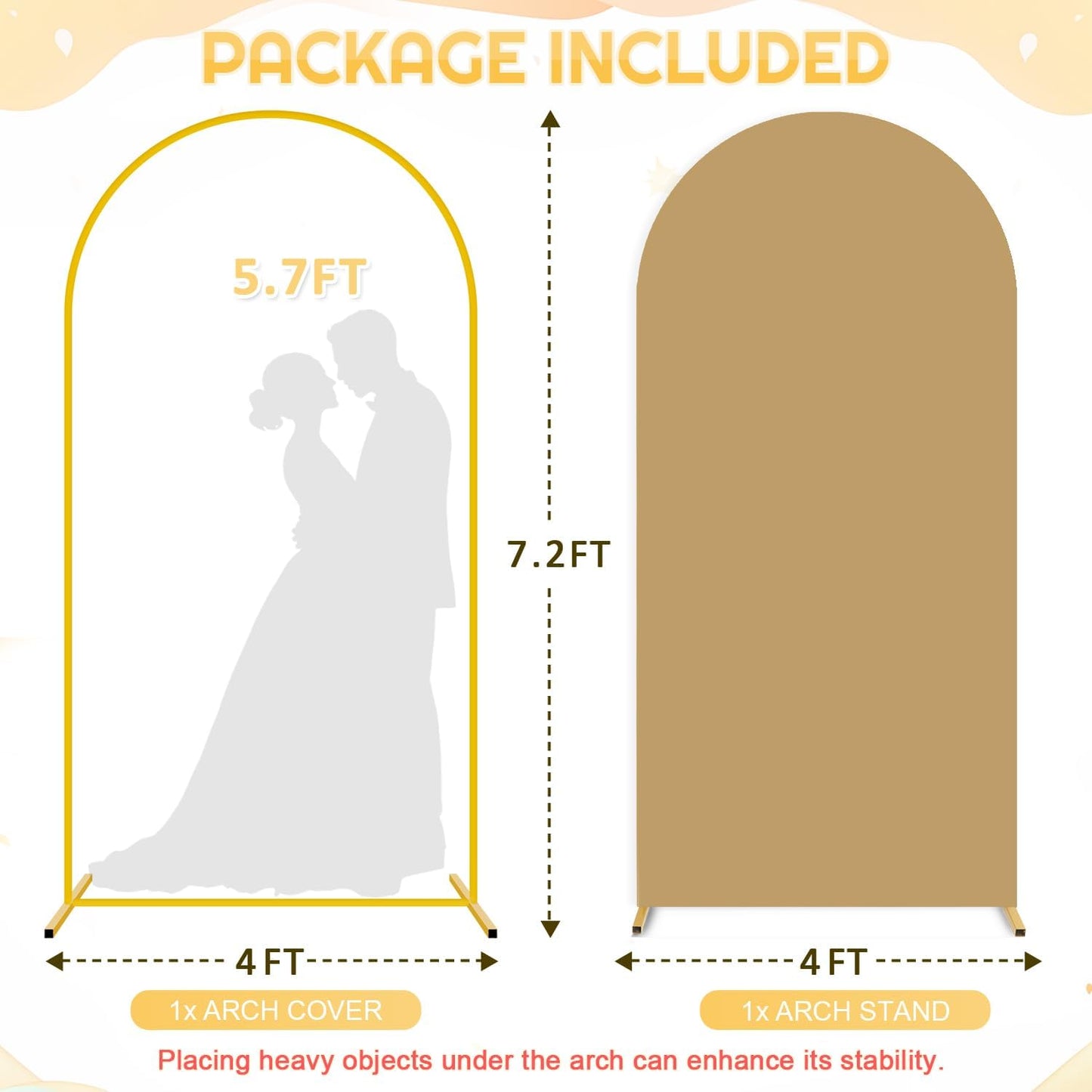 FUHSY Metal Arch Backdrop Stand and Cover Set Party Arch Stand 7.2FT Arches Backdrop Cover Wedding Arched Frame with Brown Arch Covers for Baby Shower Birthday Banquet Ceremony Indoor Outdoor Decor