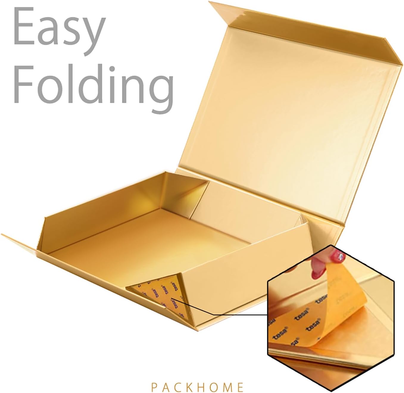 PACKHOME Gift Box 11.5x8x2.5 Inches, Sturdy Shirt Box with Magnetic Lid for Multiple Occasions (Glossy Gold)