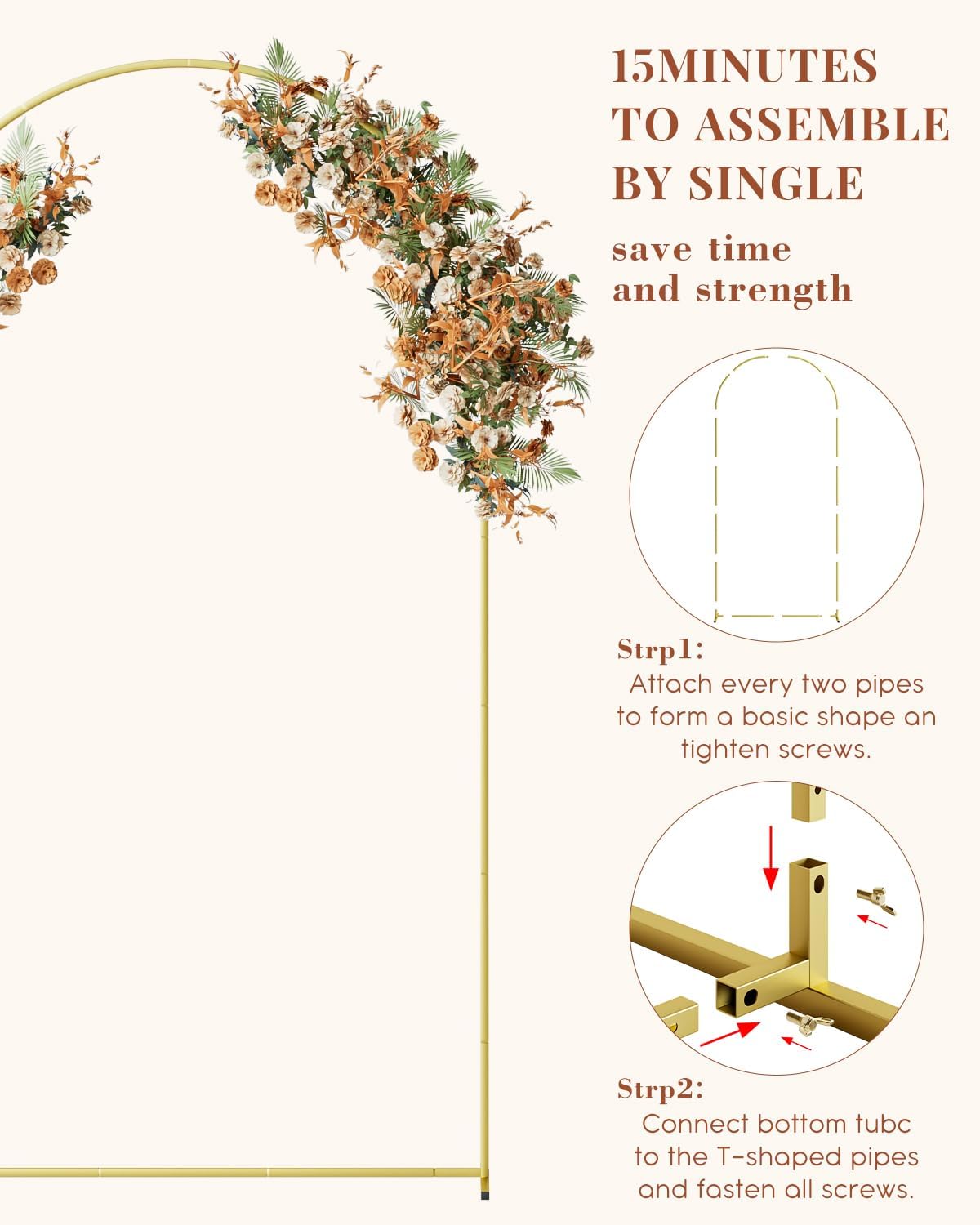 Wedding Arch, Gold Metal Arch Backdrop Stand, Balloon Arch Stand Wedding Frame for Ceremony Decoration (Gold, 7.2FT Arch Backdrop)