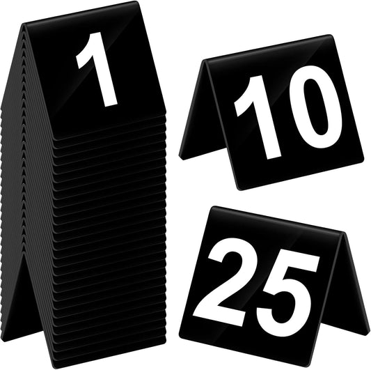 Tuanse Table Numbers 1-25 Acrylic Double Side Numbered Table Tents Plastic Restaurant Wedding Numbers Cards Signs for Party Banquets Wedding Reception(Black, White)