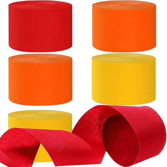 We Moment Red and Orange Yellow Crepe Paper Streamers 1.8 Inch Widening 6 Rolls,Red and Orange Yellow Party Decorations Streamer 82 feet per roll for Birthday Party Decorations