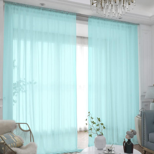 Window Lake Blue Sheer Curtains 95 Inches Long 2 Panels Sheer Curtain Basic Rod Pocket Panel for Bedroom Children Living Room Yard Kitchen (Lake Blue, 52" W x 95" L | 2 pcs)