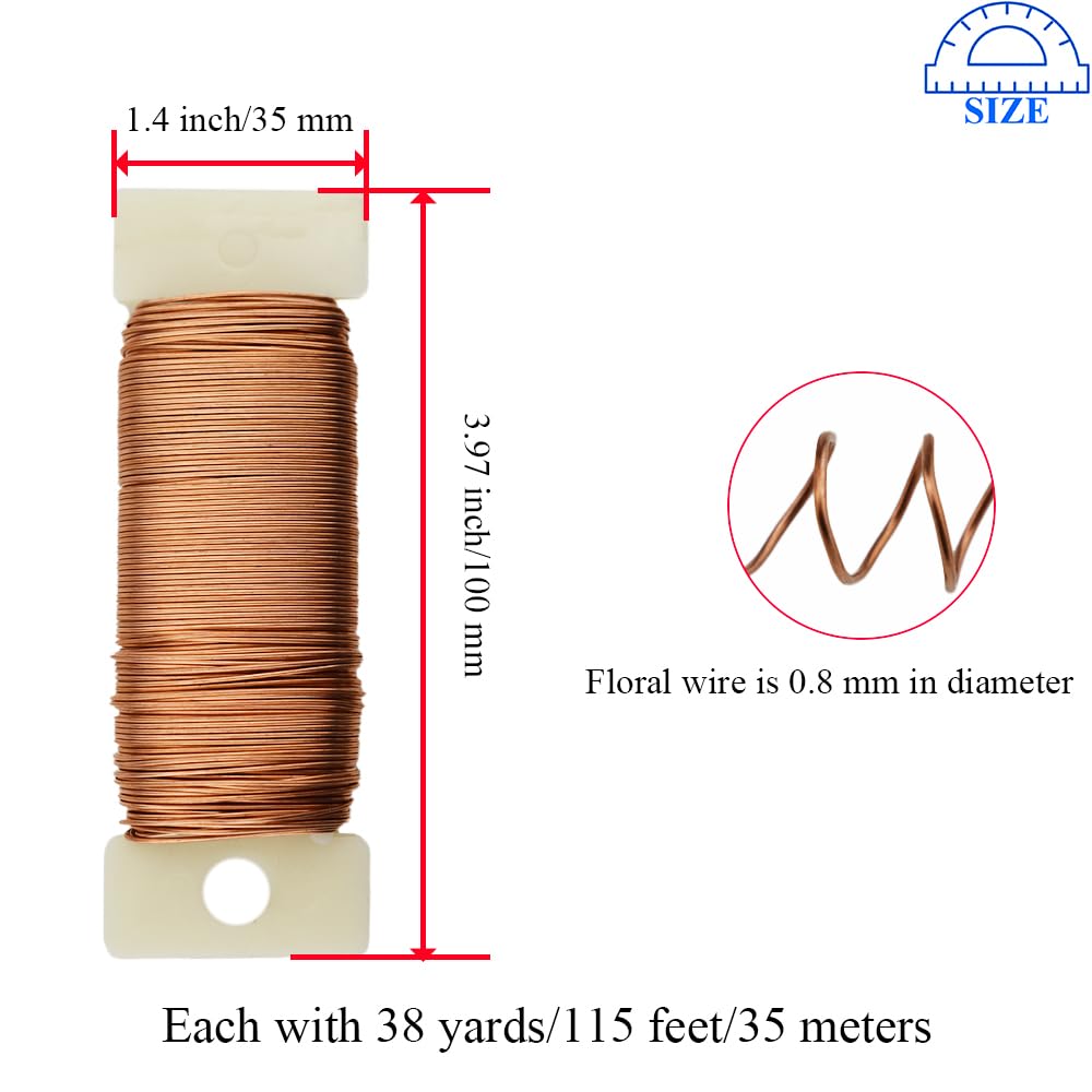HAHIYO 22Gauge Rose Gold 3Roll Total 115Yards(345Feet) Metal Floral Wire Flexible Paddle Wire for Crafts Christmas Wreaths Tree Flower Arrangement Bouquet Wrapping Wedding DIY