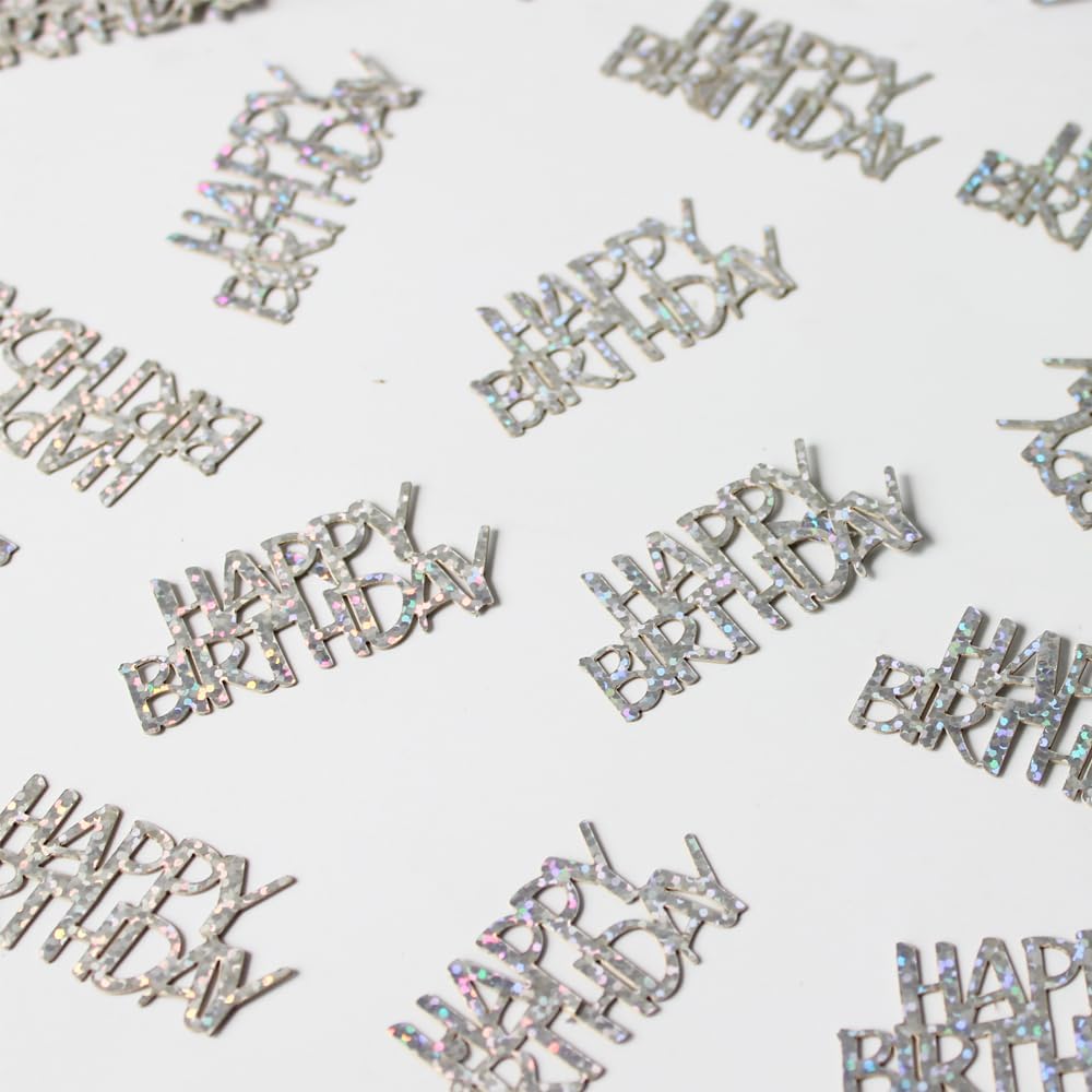 100PC Confetti Happy Birthday Table Decorations - Silver Table Scatters for Disco/Music Themed Birthday Anniversary Party Supplies