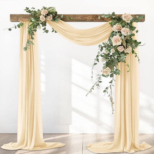 Champage Gold Fall Elegant Arch Draping Fabric Outdoor 1 Panel 29" × 20Ft Sheer Chiffon Curtain Drapes for Wedding Ceremony Birthday Party Garden Brunch
