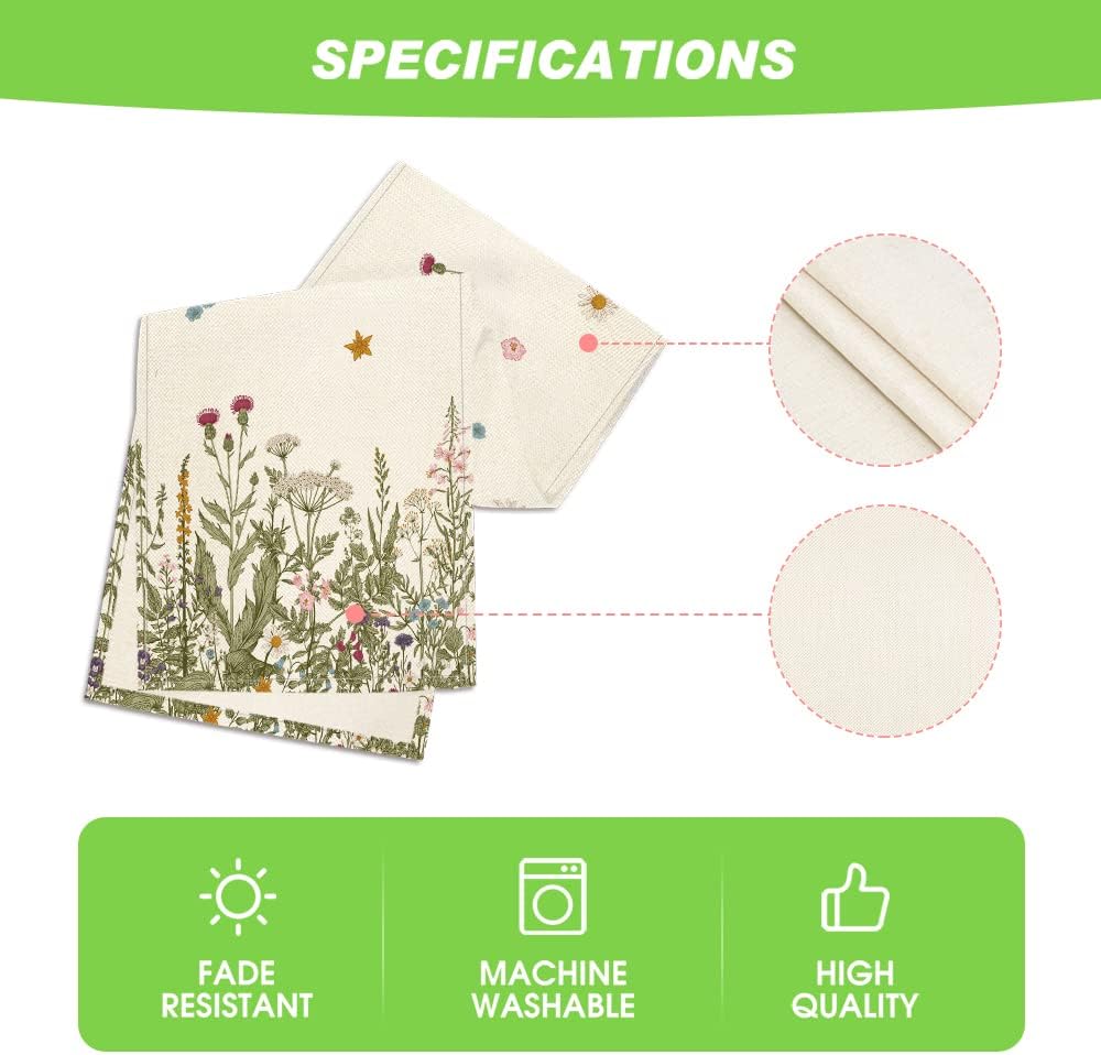 Artoid Mode Antique Herbs and Wild Flowers Summer Table Runner, Spring Fall Kitchen Dining Table Decoration for Home Party 13x120 Inch