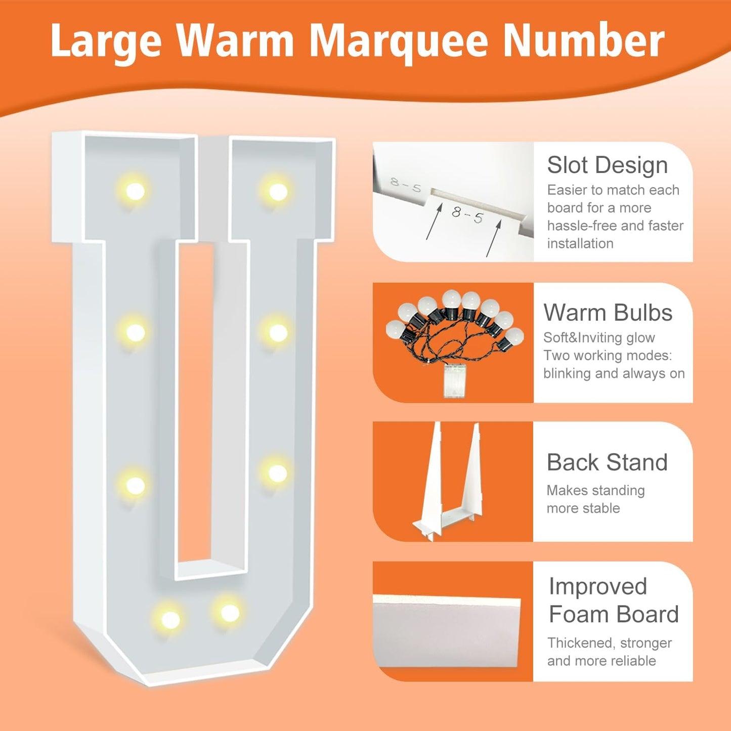 3FT Marquee Light Up Letters, 3 Feet Tall Warm White LED Letters U, Large Mosaic Marquee Letter for Birthday Wedding Anniversary, Marquee Light Up Letter Sign for Graduation Party Decoration