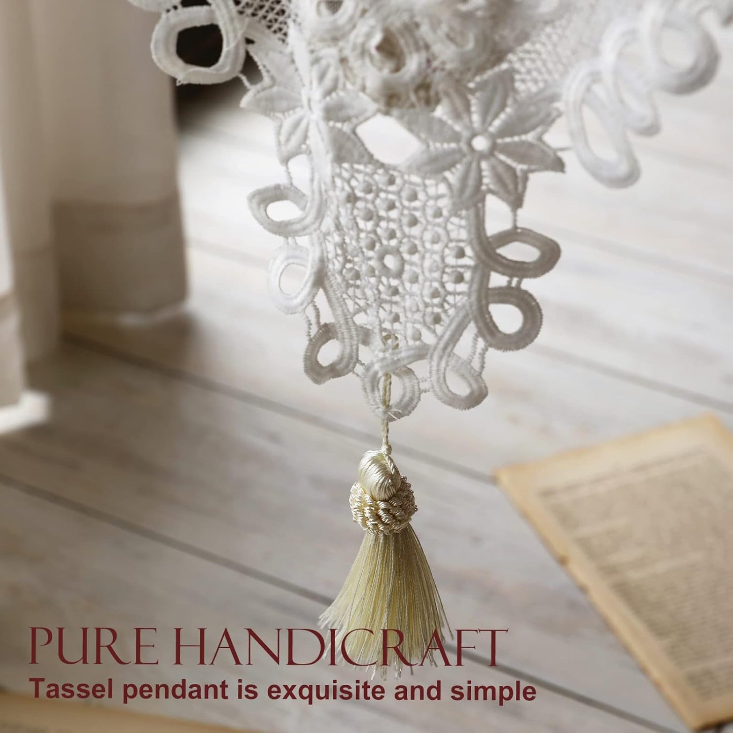 patdrea Designer Vintage White Lace Table Runner,Crochet Decorative Table Covers,Chiffon Embroidered Tasseled Table Runners, Cutwork Dresser Runners,Christmas Wedding Party Bridal 16x87 Inches Long