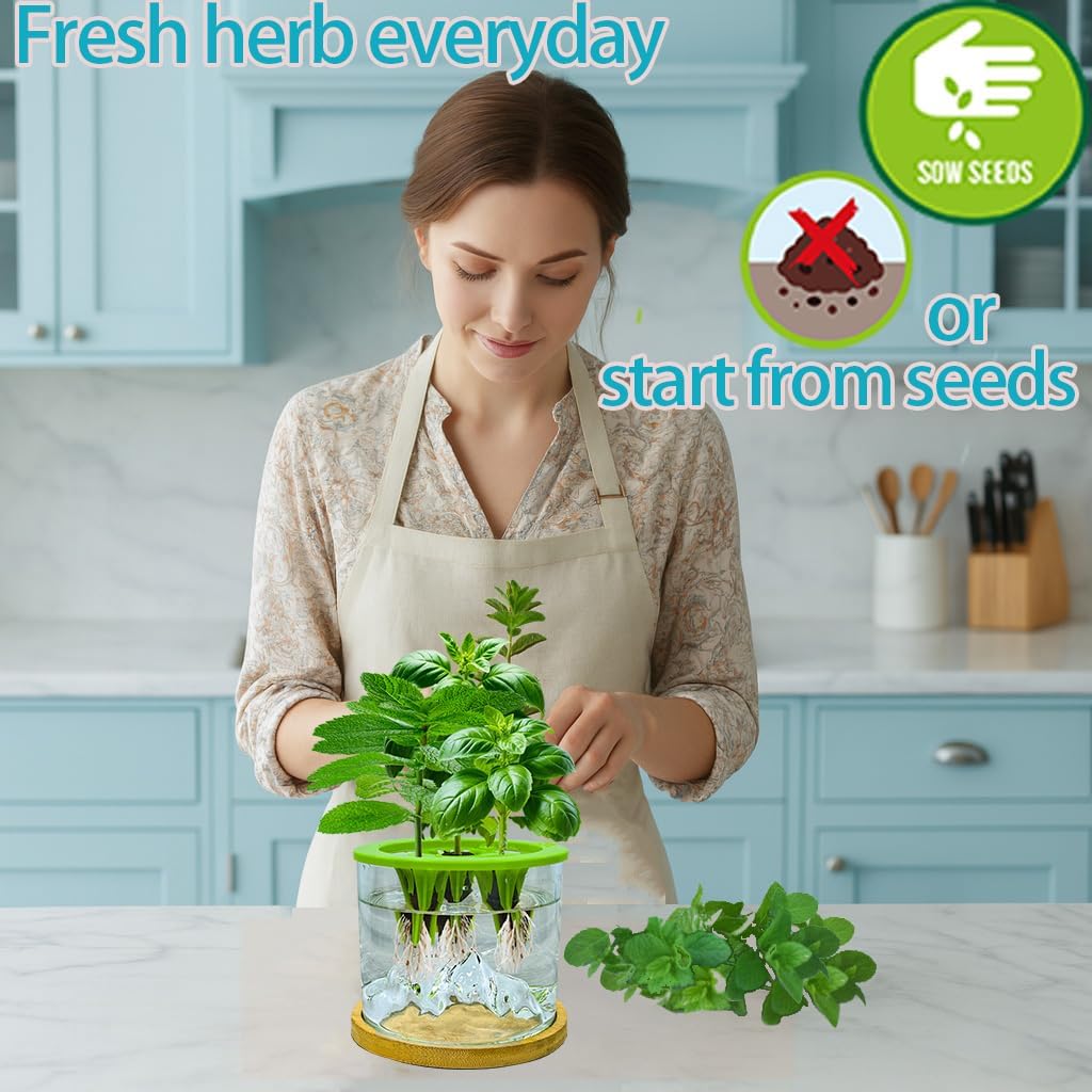 4 in 1 Plant Propagation Station Hydroponic Vase Planter Pot,Indoor Glass Terrarium Planter,Fresh Herb Garden Grow Kit,Home Office Decor,Christmas Birthday Gift for Gardener Women Parents Garden Lover