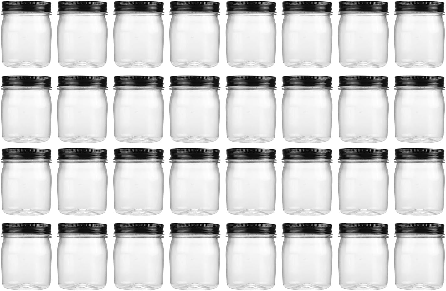 novelinks 8 oz Clear Plastic Jars with Screw-On Lids - BPA-Free Refillable Storage Containers for Slime, Spices, Crafts, Kitchen & Home Organization (32 Pack,Black)