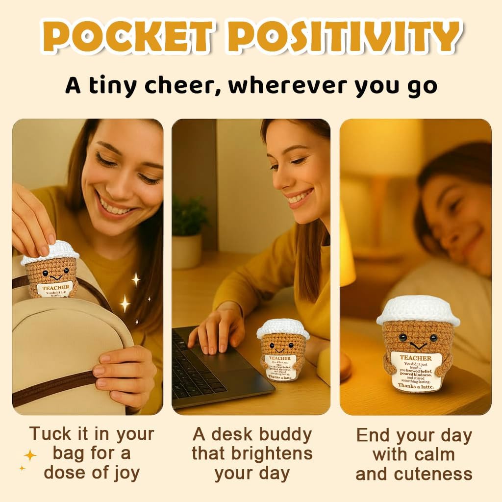 Teacher Appreciation Gifts for Women Men, Birthday Thank You Gift for Mentor Professor, Cute Funny Positive Esspresso Emotional Crochet Handmade Support Coffee Gifts