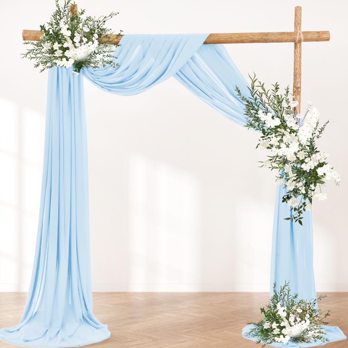 Wedding Arch Draping Fabric 2 Panels 30'' x 18FT Baby Blue Sheer Chiffon Arch Drapery for Photo Booth Bridal Shower Baby Shower Church Decor Newborn Photography Christening Outdoor Party