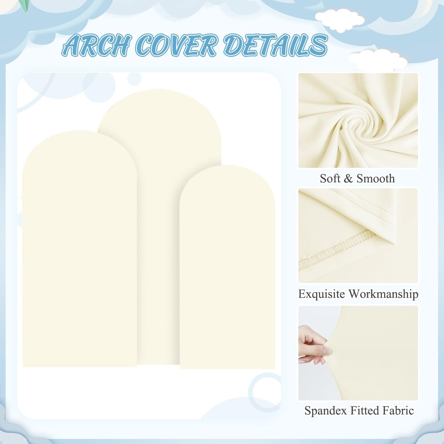 FOTSHARER Arch Backdrop Stand and Cover Set (7.2FT, 6.6FT, 6FT) Metal Wedding Arch Stands Ivory Spandex Cover for Arched Backdrop Background Arches Stand with Cover for Wedding Party Anniversary Decor