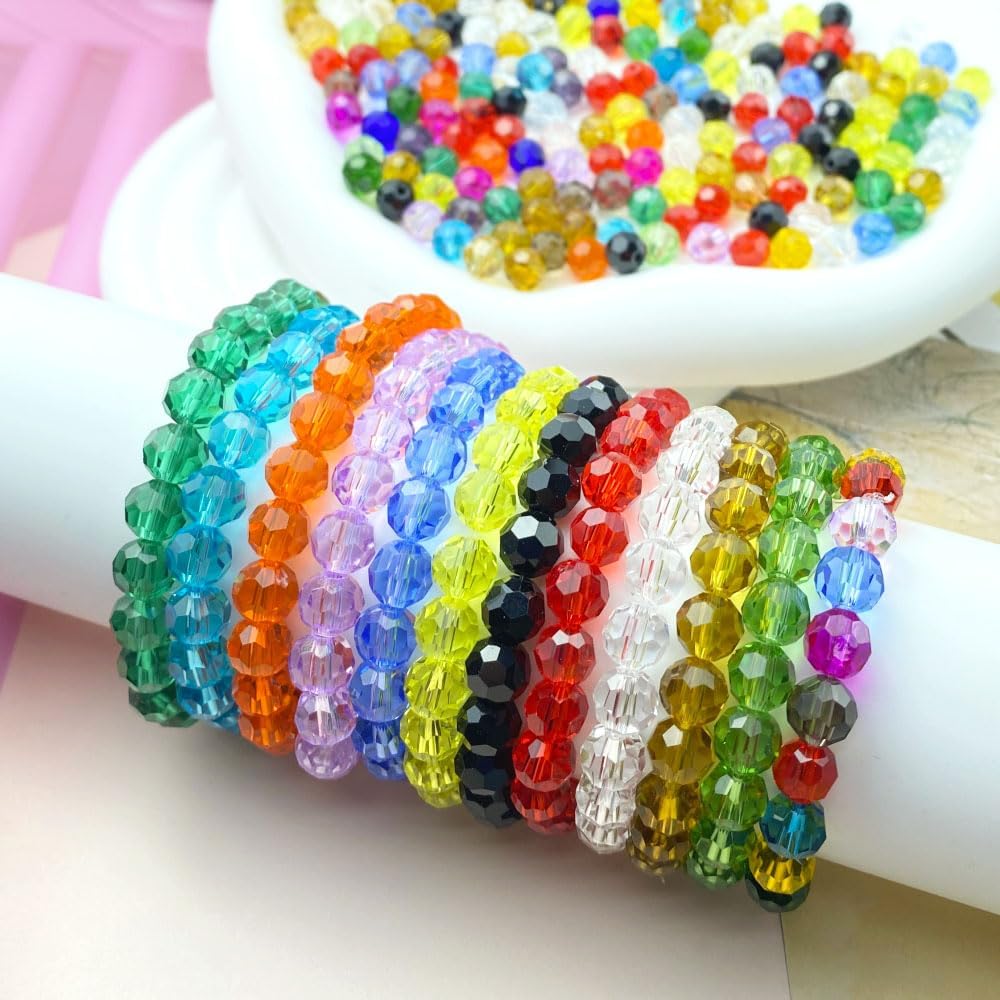 200 PCS 6mm Crystal Glass Beads Round Multiple Faceted Loose Spacer Glass Beads for DIY Handcrafte Bracelet Necklace Earring Jewelry Making(Multicolor)