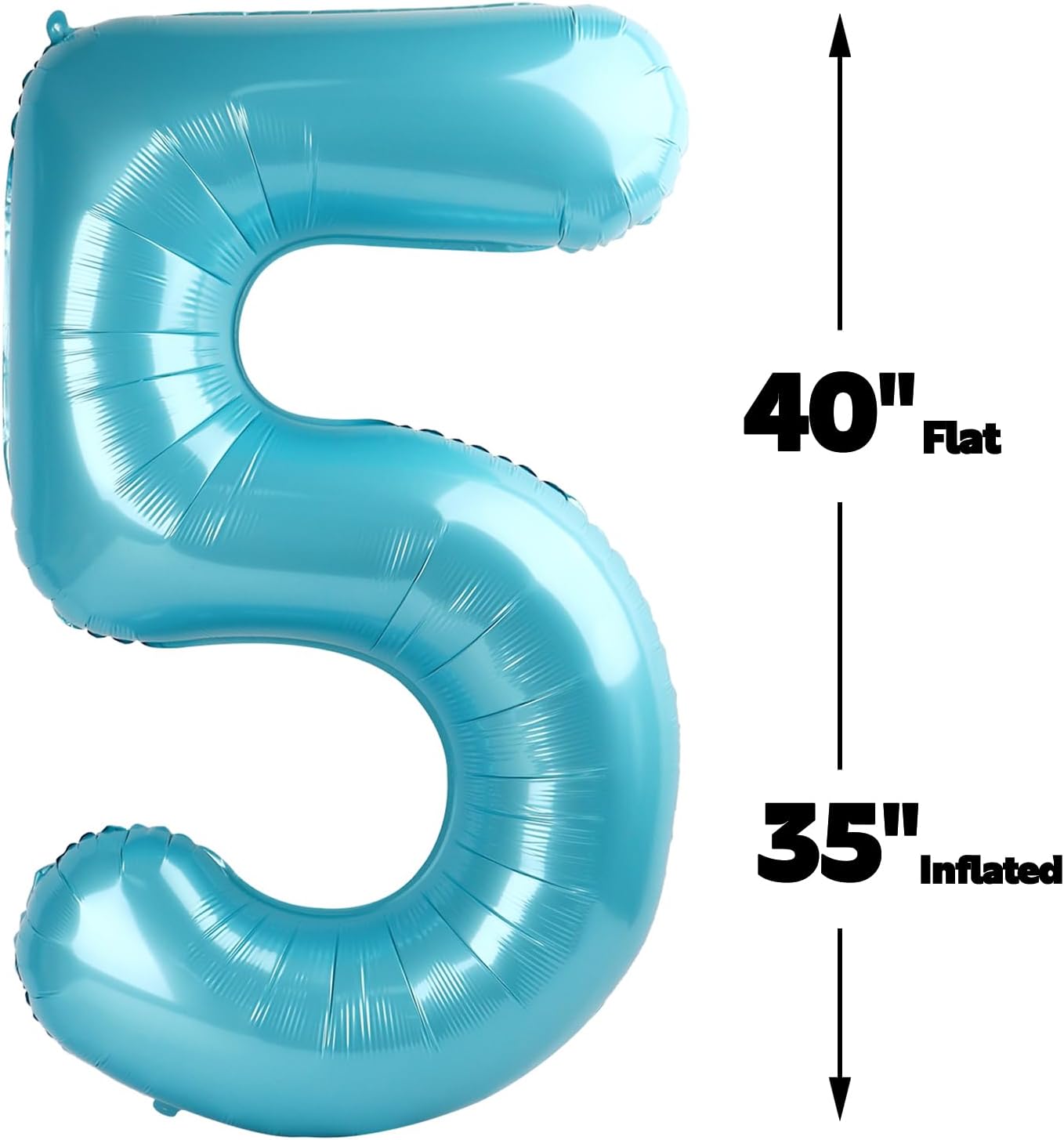 Pearl Blue 40 Inch Large Number 5 Birthday Balloon, Five 5th 15 25 35 50 55 Birthday Celebration Decorations, Foil 5 Mylar Helium Number 5 Balloons Girl Boy Anniversary Party Supplies
