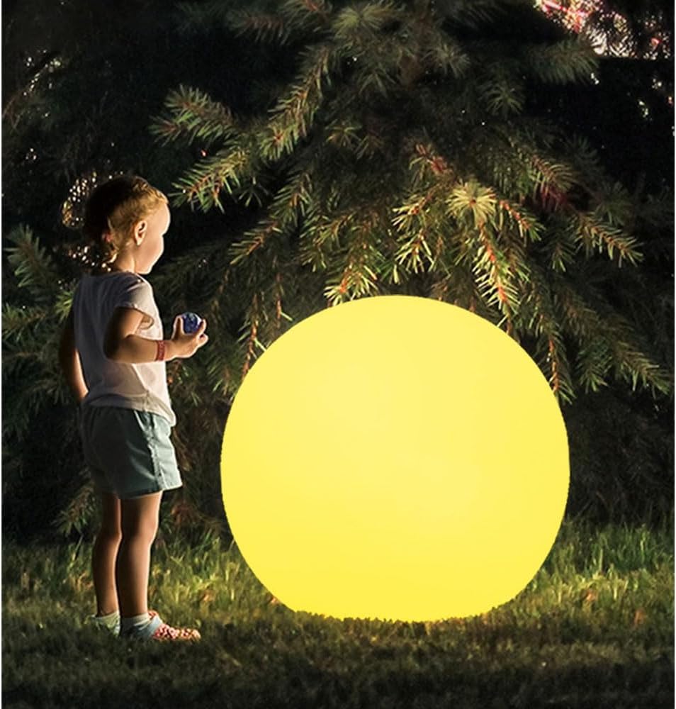 20-in LED Glowing Ball Light, Large Rechargeable LED Globe Orb Light w/Remote, Dimmable RGB Color Changing Globe Floor Lamp, Indoor/Outdoor Waterproof Mood Lamp for Home Garden Patio Lawn Party Decor
