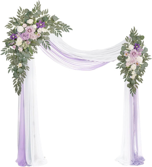 Artificial Arch Flowers Kit(Pack of 4),2Pcs Artificial Flower Arch Decor, 2Pcs Drapes, Ceremony and Reception Background Rose Decoration, Light Purple Flora Outdoor Party Decor