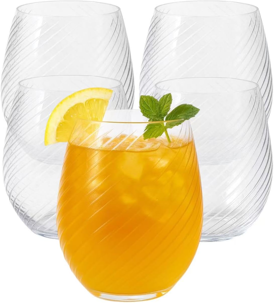 48 Pack Origami Ripple Plastic Glasses 24 9 Ounce Stemless Champagne Flutes & 24 12 Ounce Cups, BPA-Free Disposable Shatterproof Toasting Glasses for Weddings, Bars, and Events (48, Twiselle Clear)