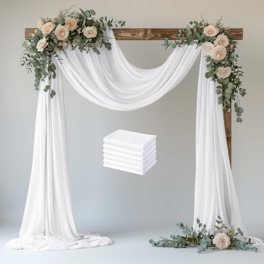 Wedding Arch Draping Fabric 6 Panels 28.7" x 20FT White Sheer Chiffon Backdrop Drapes for Wedding Ceremony Birthday Party Bridal Shower Outdoor Decoration