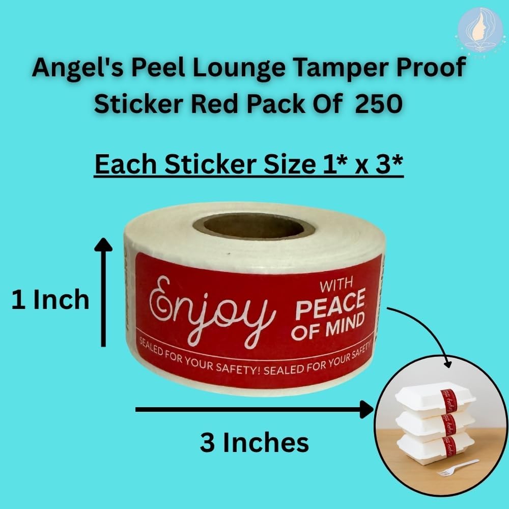 Angel's Peel Lounge Tamper Proof Stickers Roll — Tamper Evident Stickers for Takeout Containers, Drink Lids, Delivery Bags, Writable Self Adhesive Seal Tape Labels for Security - 1x3in 250-COUNTS, RED