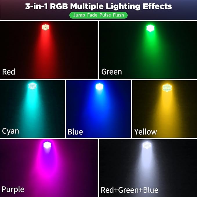 Stage Lights, 72X5W LEDs RGB LED Par Cans, Par Lights with Remote, DMX512, Sound Activated Control Modes, LED Uplights Party, Wedding, DJ, Event, 6 Pack