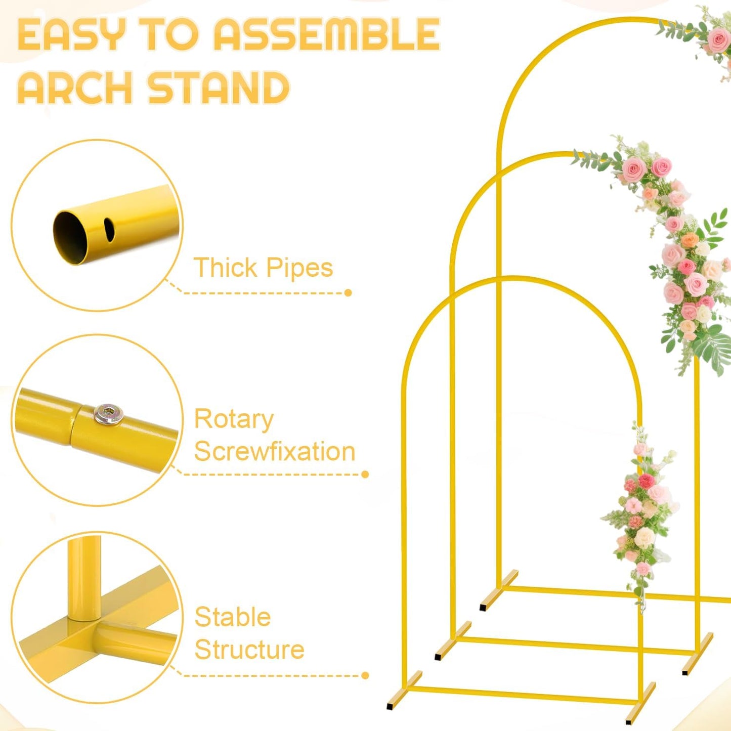 FUHSY Metal Arch Backdrop Stand and Cover Set 6FT, 6.6FT, 7.2FT Black Arch Cover Set of 3 Wedding Backdrop Arch Stands Chiara Arched Frame with Backdrop Covers for Birthday Party Baby Shower Decor