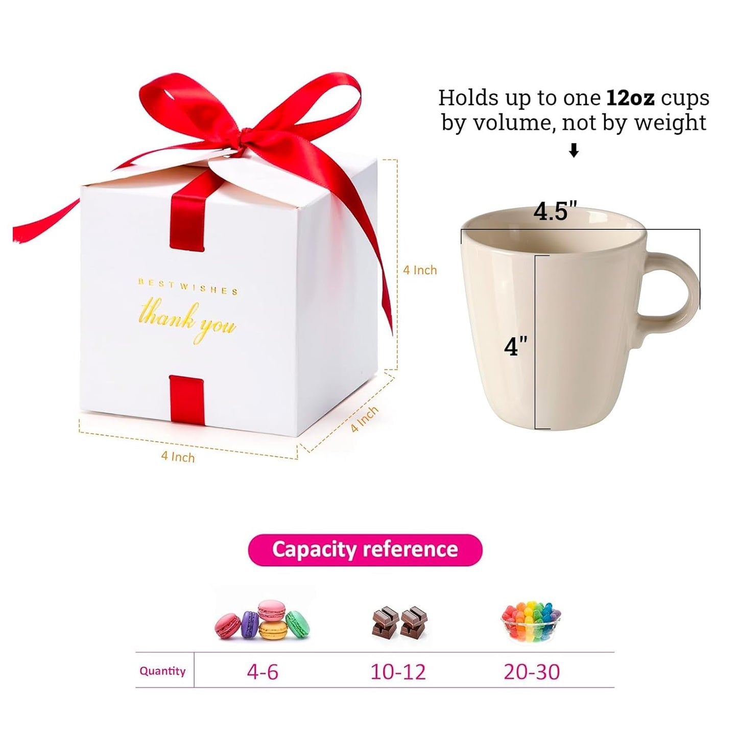 MESHA Gift Boxes 4x4x4'' 10 Pack, Small White Gift Boxes with Lids,Bridesmaid Proposal Box, Wedding Boxes for Gifts Thank You Box with Ribbon Cupcake Boxes