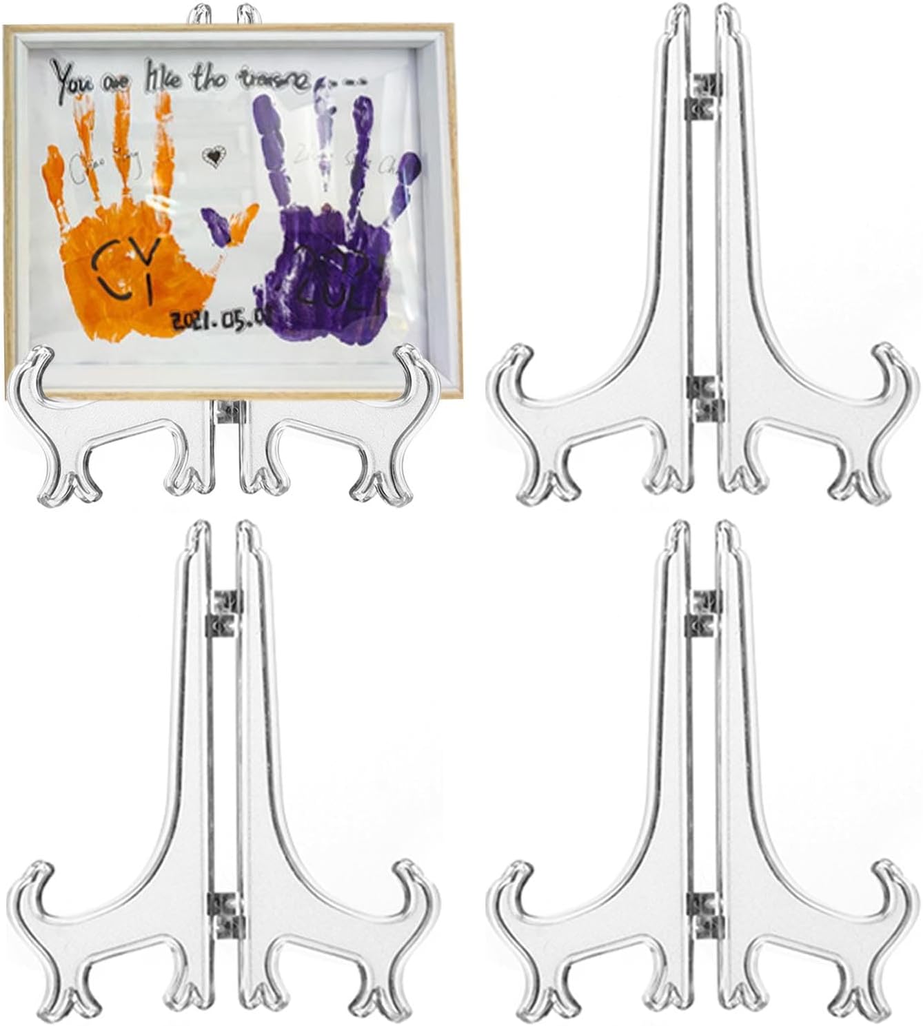 4 Pack 12 Inch Clear Plastic Easels or Stand/Plate Holders to Display Pictures or Other Items at Weddings, Plate Stands for Home Decoration, Birthday, Tables