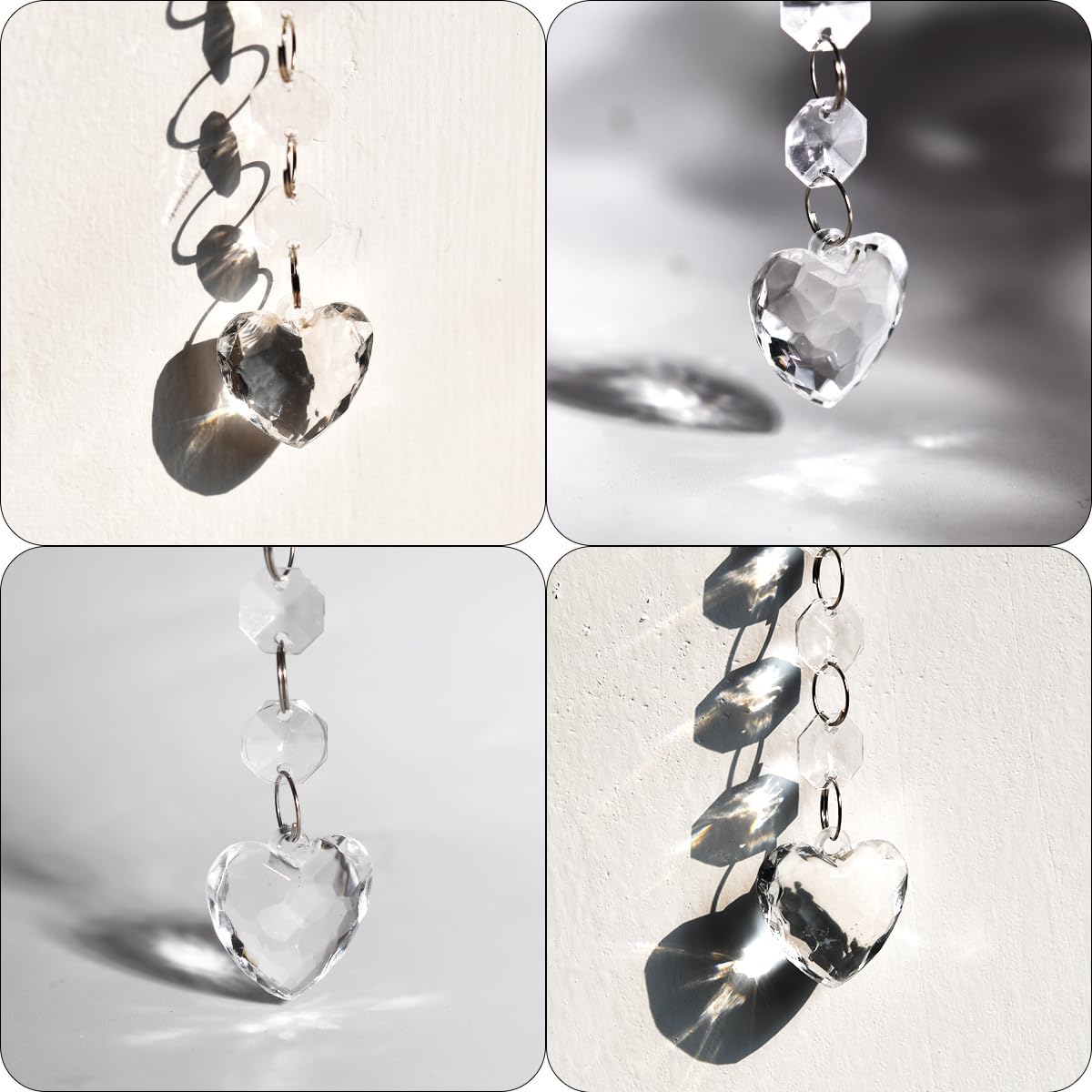 50 Pack Hanging Crystals - Clear Acrylic Prisms Pendant Ornaments for Christmas Tree, Centerpieces, Chandelier, Window & Home Decor, Ideal for Weddings, Parties Decorations (Heart)