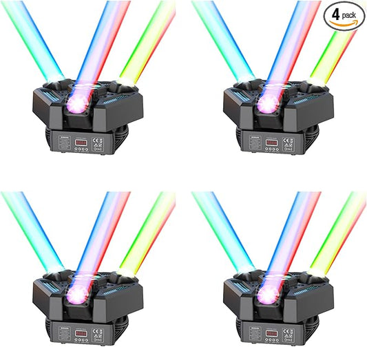 4PCS 180W 3-Head Moving Head Light 9 Beam Stage Light with Remote Control Sound Activation & DMX Control for DJ Parties Wedding Home Theater Small Venue Lighting