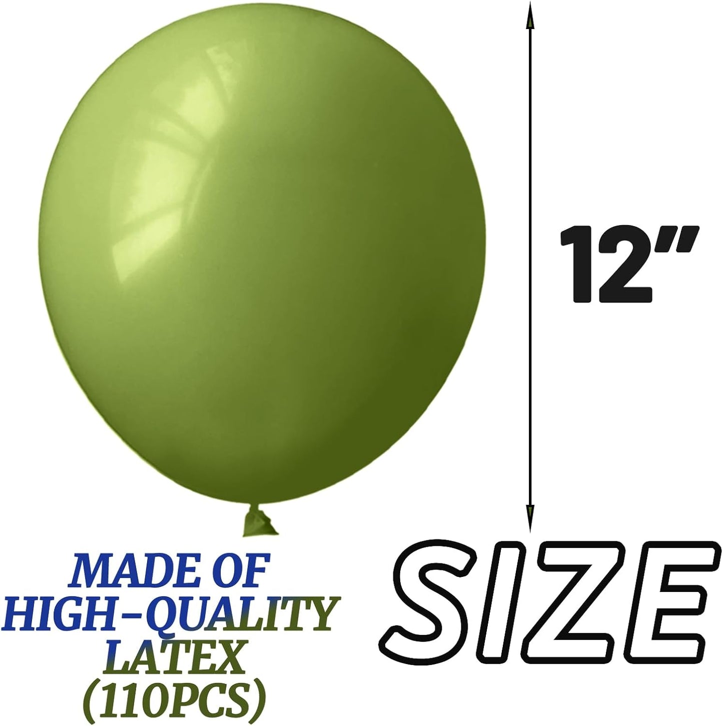 110pcs Olive Green Balloon 12 Inch, Olive Green Latex Balloons for Birthday Party Baby Shower Wedding(with 2 Ribbons).
