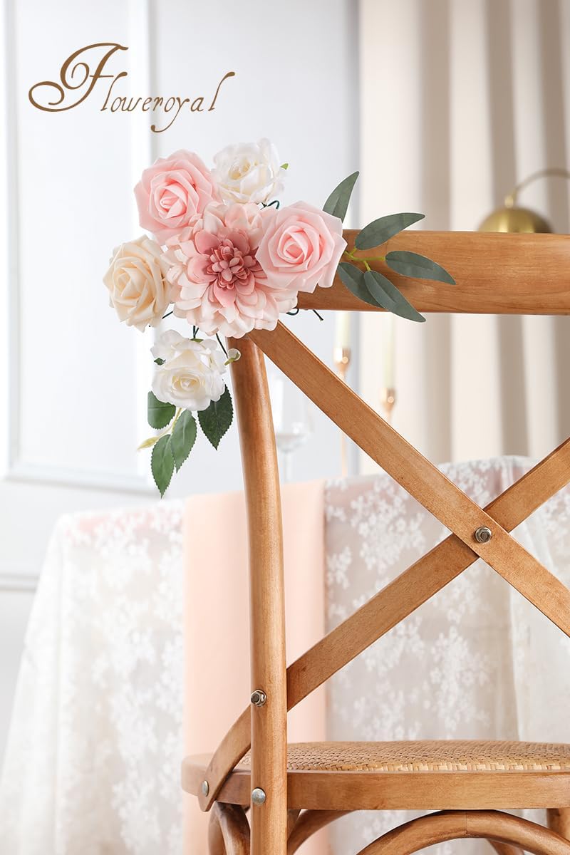 Floweroyal Artificial Pink Flowers Fake Rose Flowers Dahlia with Stems for DIY Wedding Bridal Bouquets, Baby Shower, Floral Arrangement, Table Centerpieces, Home Decorations.