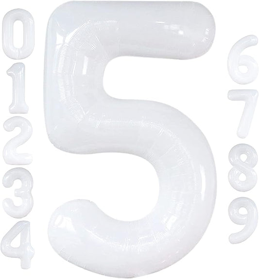 White Number 5 Balloons for 5th Birthday Decorations - Large 40 Inch 5th Birthday Decorations | 5 balloon number| Birthday Number Balloons | White 5th Birthday Party Supplies