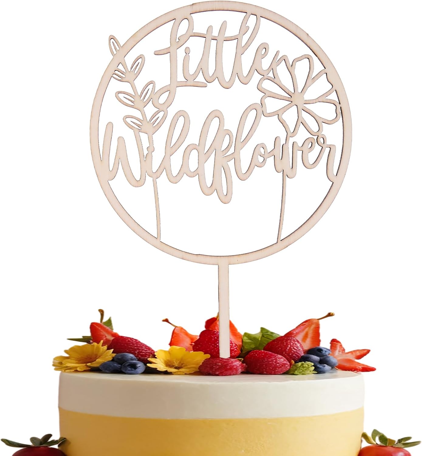 Little Wildflower Wood Cake Topper - Floral Wooden Cake Topper Decor, Baby Shower Gender Reveal Cake Sign Decorations, Photo Props