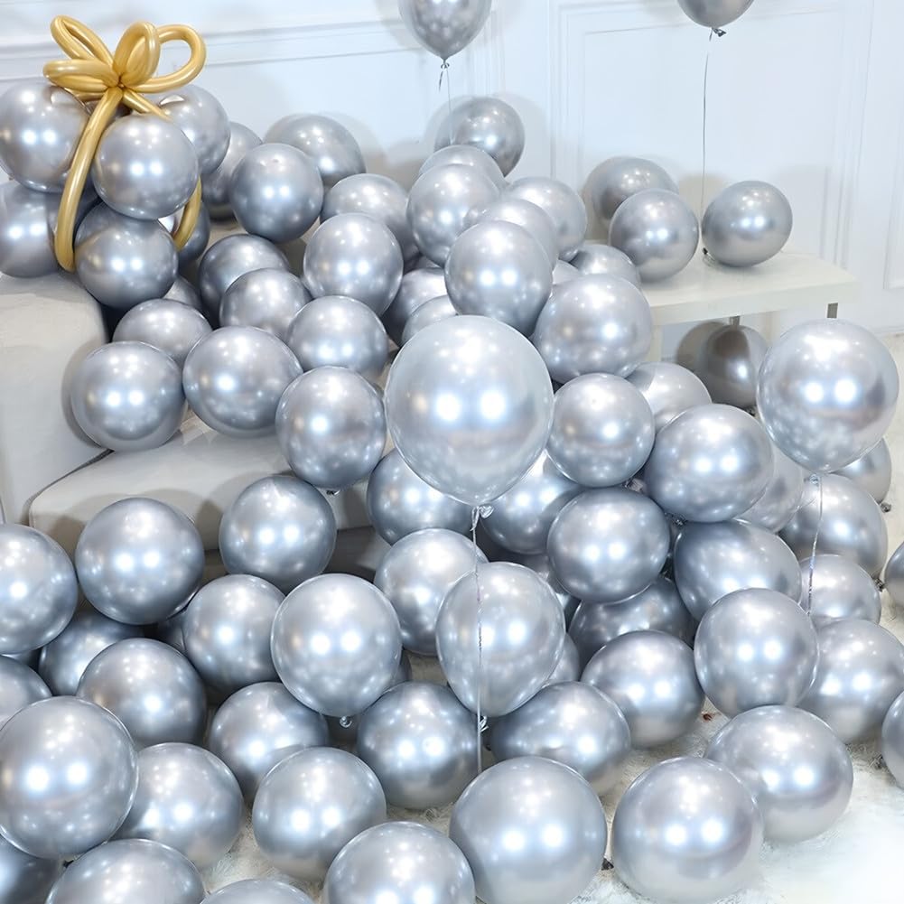 400 Pack Silver Balloons 5 Inch Metallic Chrome Silver Latex Small Balloon for Birthday Wedding Bridal Baby Shower Supplies Graduation Party Decorations