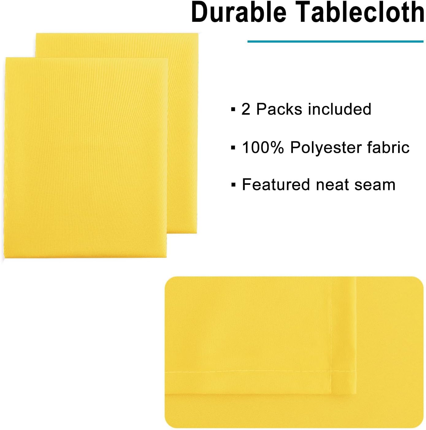 Hiasan 2 Pieces Yellow Square Tablecloth - Spillproof and Waterproof Washable Table Cloth for Dining Room Kitchen Camping, 54 x 54 Inch