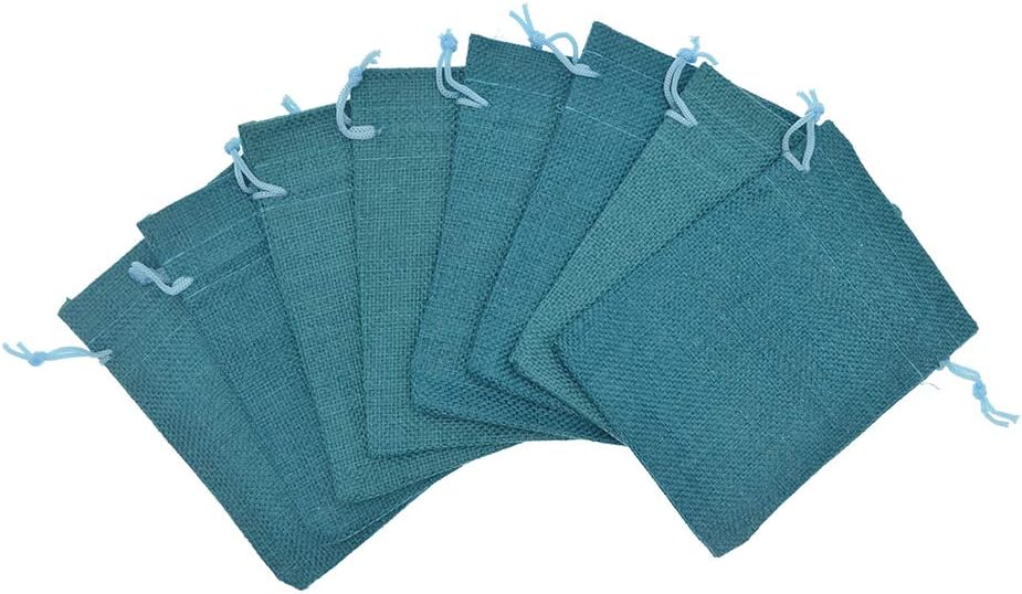 20Pcs Burlap Bags with Drawstring, 3.9 x 5.5 Inch Burlap Wedding Party Favor Bags Jute Jewelry Sacks Christmas Candy Gift Pouches (Peacock Blue)