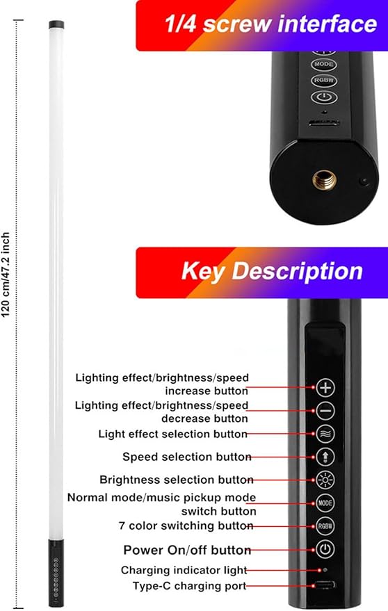6Pack 4ft Portable 5000mAh Battery Powered RGB Tube Light with Case Handheld Color Neon Lights Bar Stand for LED Video Studio Light Stick Photography DJ Dance Party Stage Photo Booth Lighting