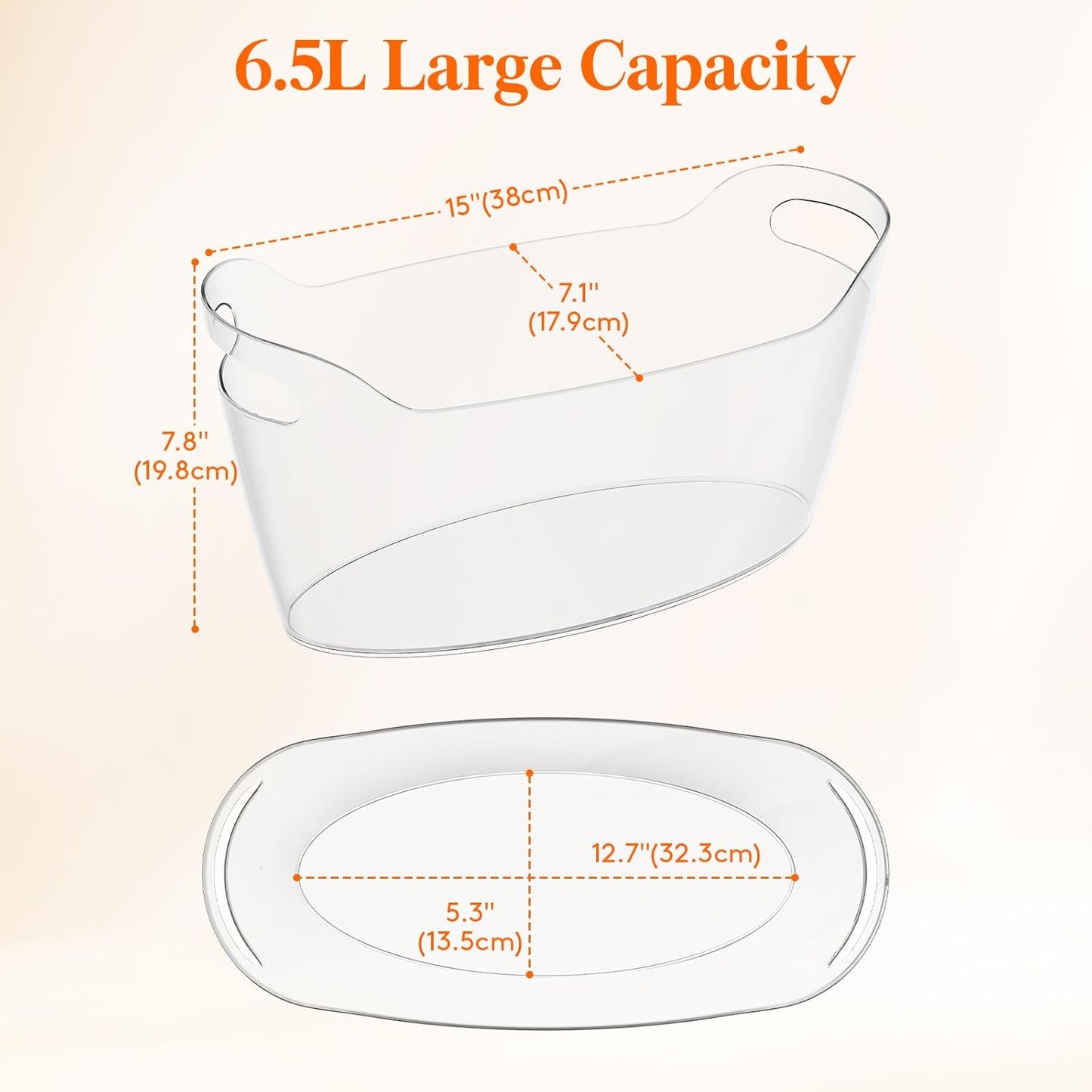 Lifewit Large 6.5L Ice Bucket for Parties 4 Pcs (in 1 Package), Portable Drink Bucket for Cocktail Bar, Plastic Champagne Cooler for Beverage/Wine/Beer, Mimosa Bar Supplies Chiller Tub with Scoop