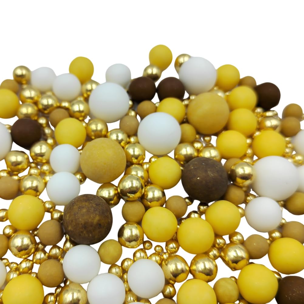 Edible Pearl Sugar Sprinkles Brown Yellow White and Gold Candy Mixing Size Baking Edible Cake Decorations Cupcake Toppers Cookie Decorating Celebrations Wedding Valentines Easter Halloween Christmas Supplies 120g/ 4.23oz