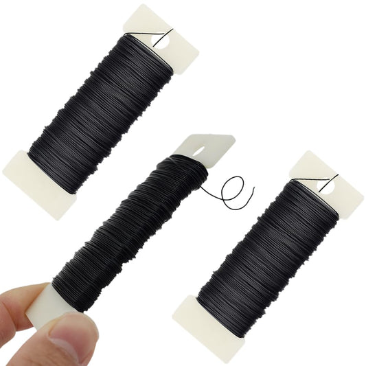 HAHIYO 26Gauge Black Metal Floral Wire - 3 Rolls, 115 Yards (345 Feet) - Flexible Paddle Wire for Craft, Christmas Wreath, Flower Arrangement, Bouquet Wrapping, Wedding, DIY