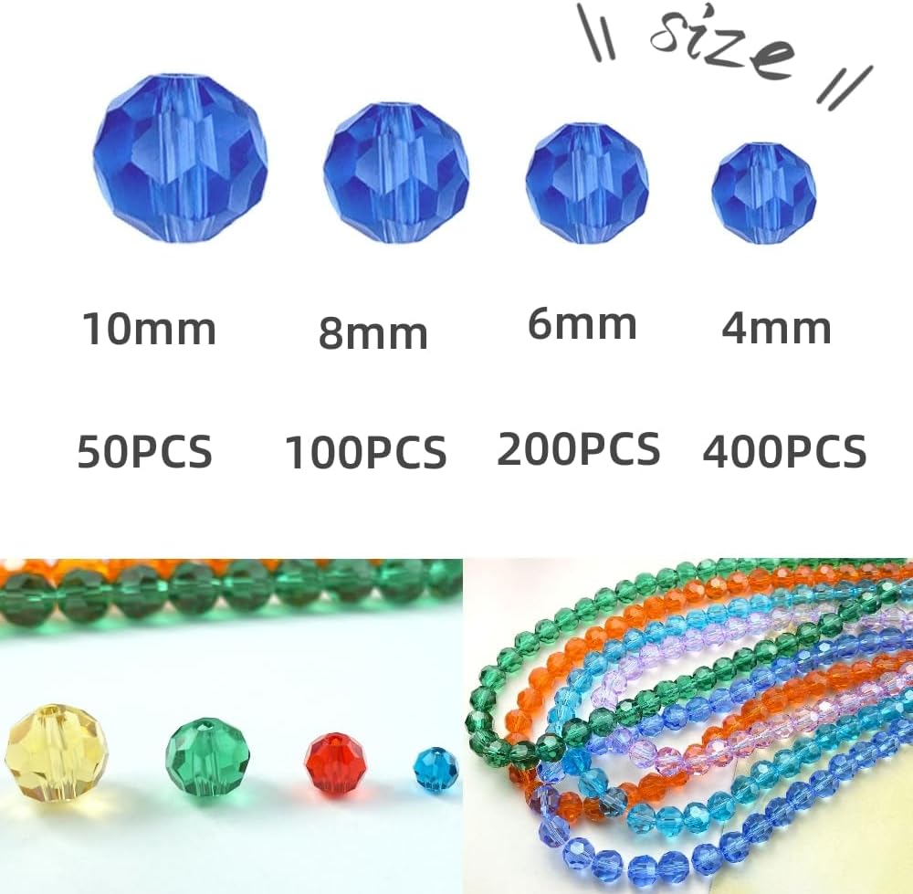 200 PCS 6mm Crystal Glass Beads Round Multiple Faceted Loose Spacer Glass Beads for DIY Handcrafte Bracelet Necklace Earring Jewelry Making(Peacoca Blue)