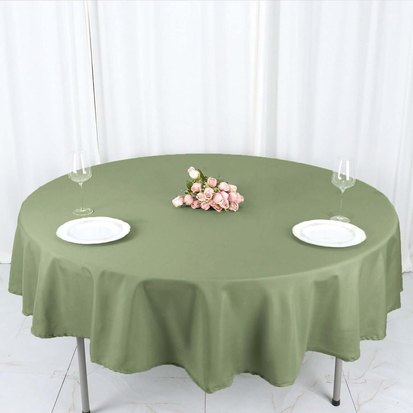 Efavormart Round Tablecloth, 90 Inch Stain & Wrinkle Resistant Washable Table Cloth, Decorative Polyester Fabric Table Cover for Banquet, Wedding, Dining- Eucalyptus Dusty Sage
